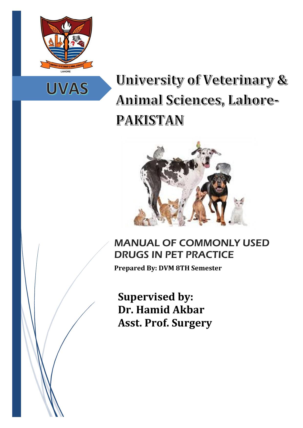 Manual Of Commonly Used Drugs In Pet Practice