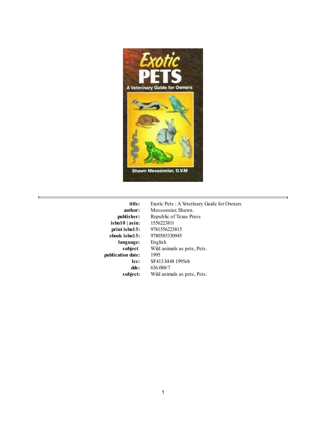 Exotic Pets, A Veterinary Guide for Owners