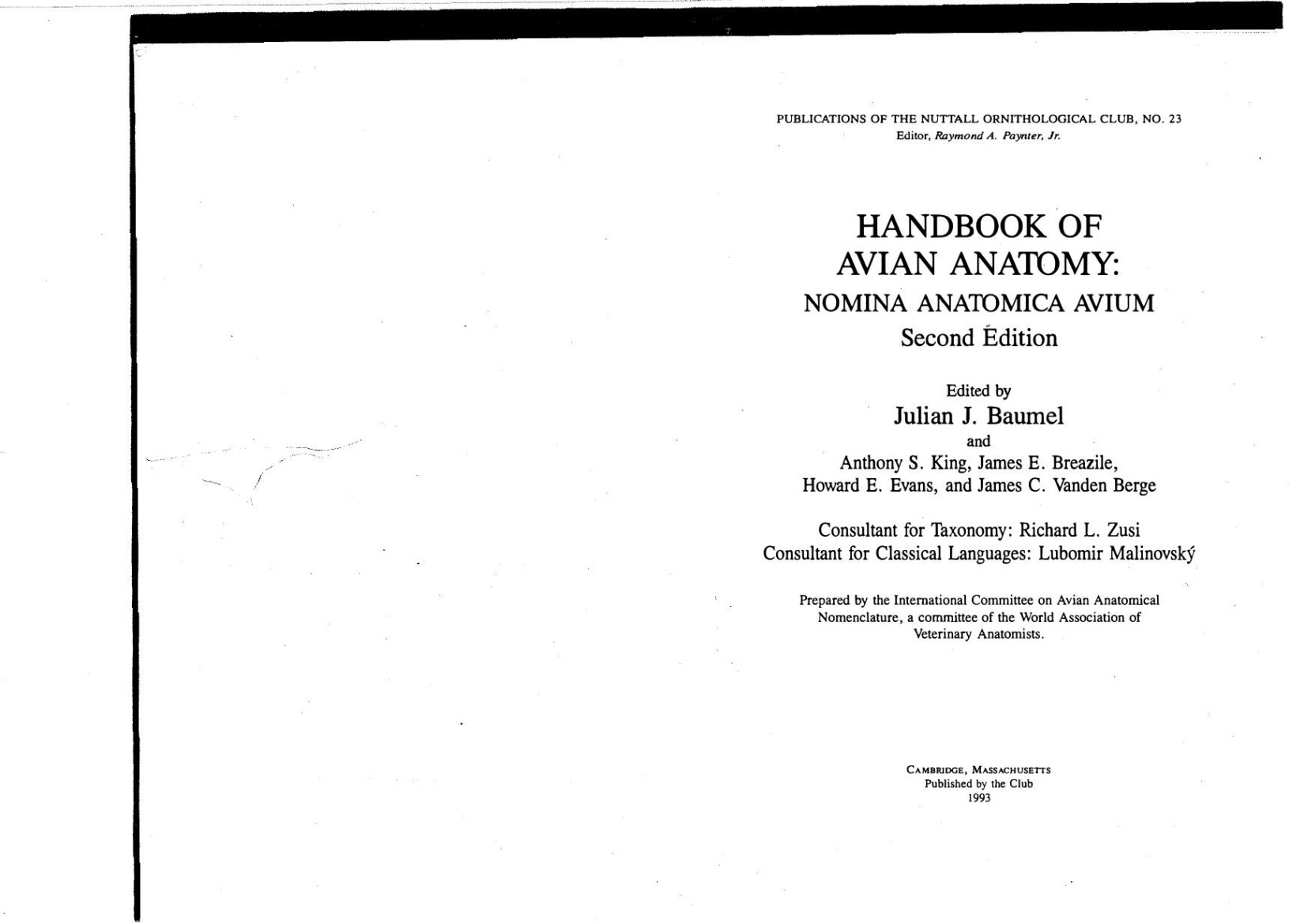 Handbook of Avian Anatomy, Nomina Anatomica Avium, 2nd Edition