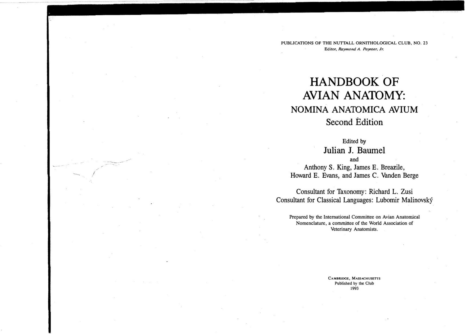 Handbook of Avian Anatomy, Nomina Anatomica Avium, 2nd Edition